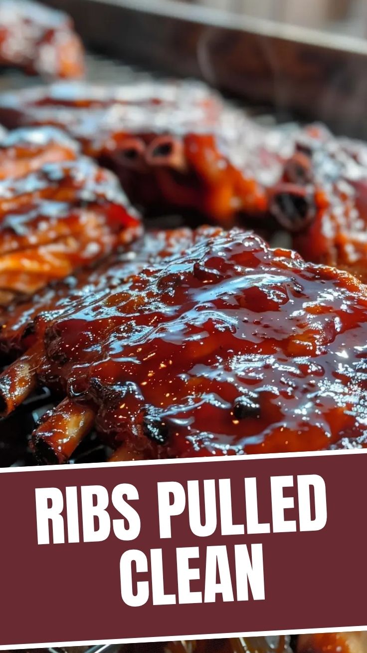 Close-up of succulent baby back ribs, glistening with sauce