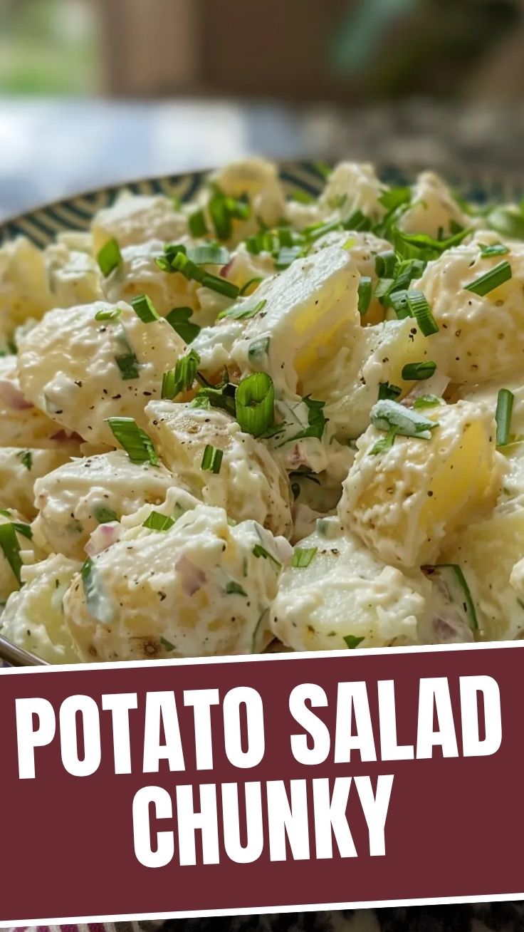 A bowl of classic potato salad with chopped celery and herbs