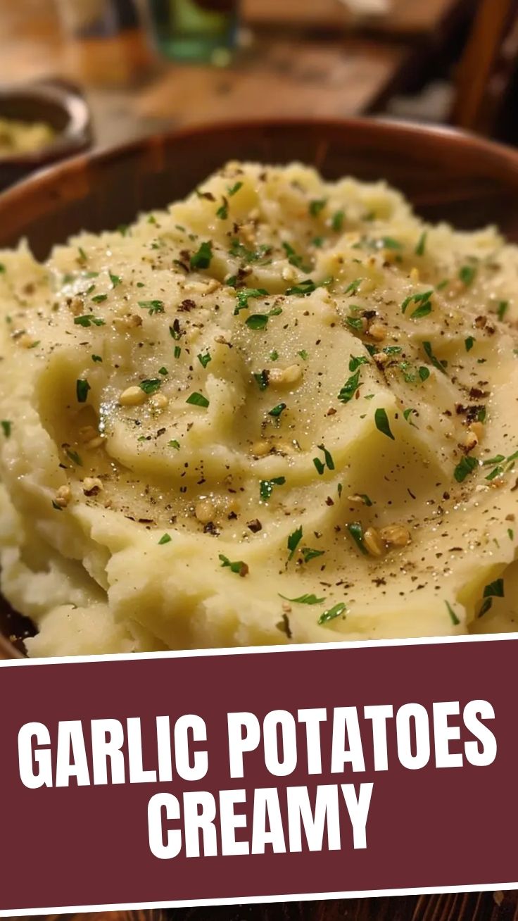 A bowl of creamy garlic mashed potatoes, perfectly seasoned and fluffy.