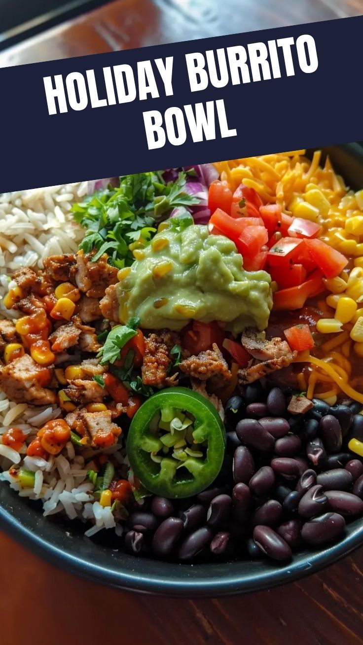 A vibrant Burrito Bowl, Chipotle Style, with rice, beans, corn, and salsa.