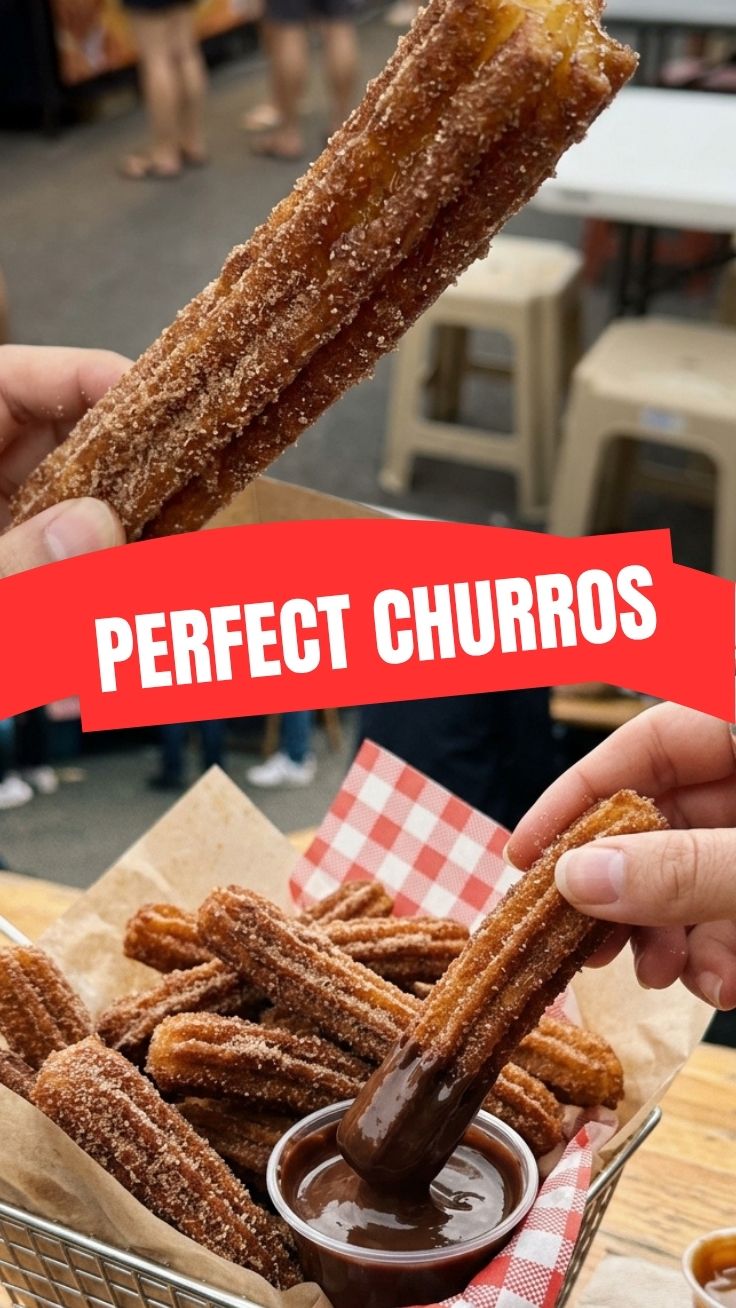 Crispy golden churros served with dulce de leche dipping sauce