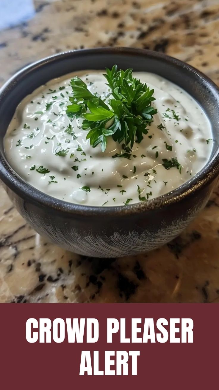A bowl of creamy clam dip garnished with fresh herbs.