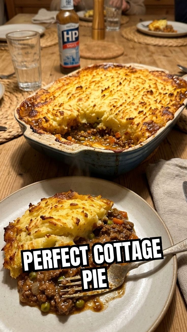 Golden crust on cottage pie with beef