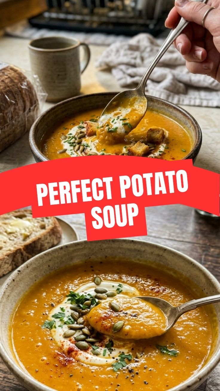 Creamy sweet potato soup in a bowl with garnish
