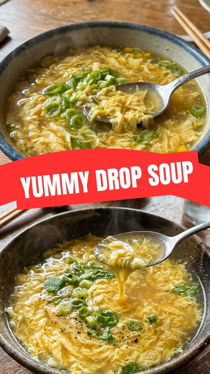 A steaming bowl of egg drop soup with green onions floating on top