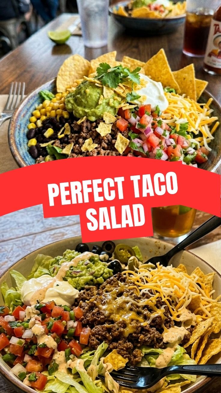 Fresh taco salad bowl with colorful ingredients