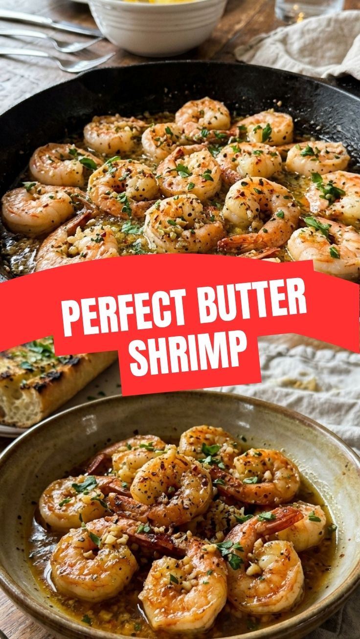 A serving of delicious garlic butter shrimp in a pan.