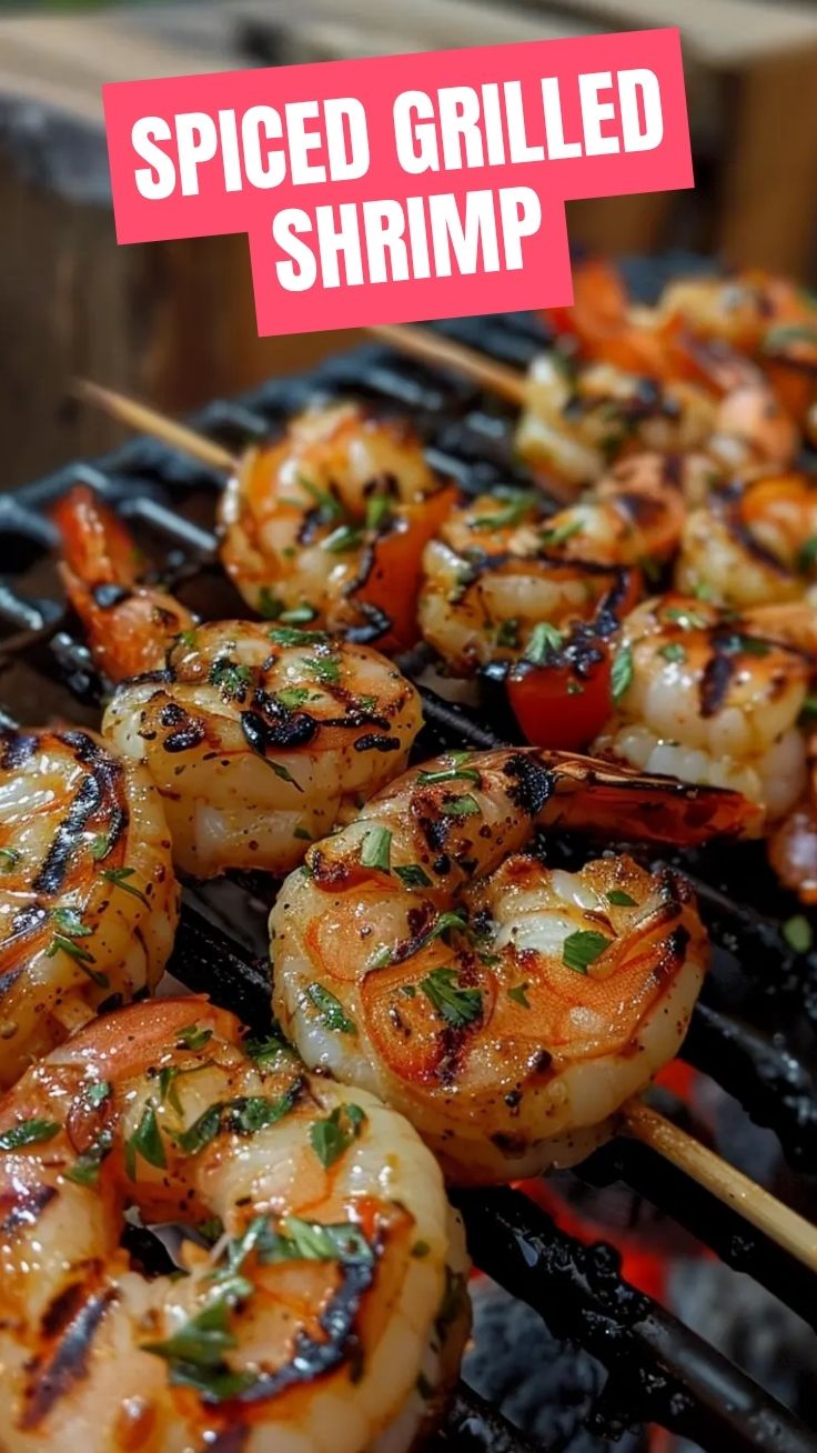 Perfectly grilled shrimp skewers with char marks, ready to serve