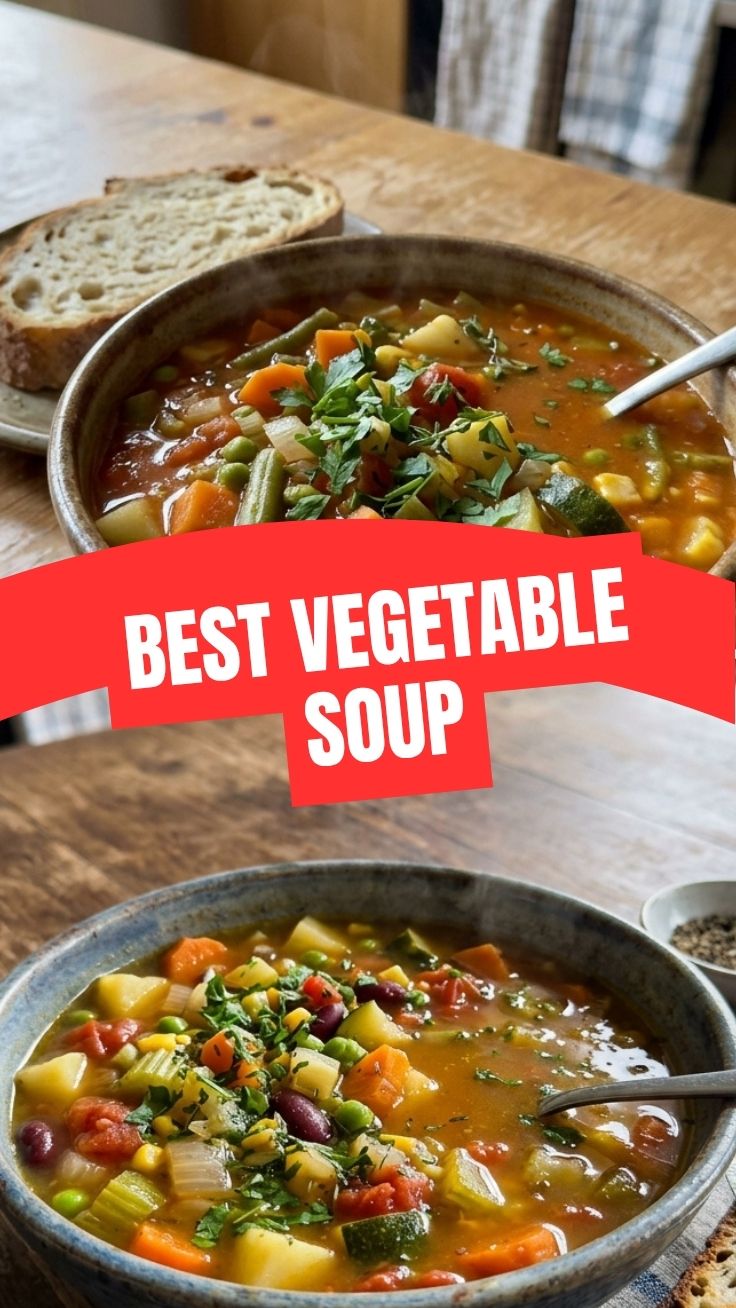 Homemade vegetable soup in a ceramic bowl