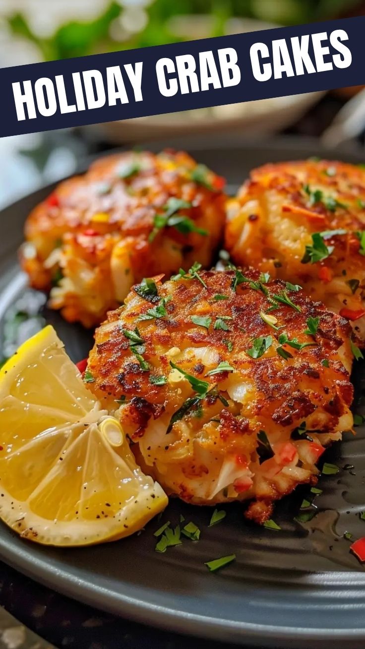 A plate showcasing several Maryland style crab cakes, perfectly golden-brown.