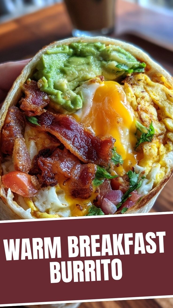 Savory breakfast burrito with eggs, cheese, and chorizo on a plate