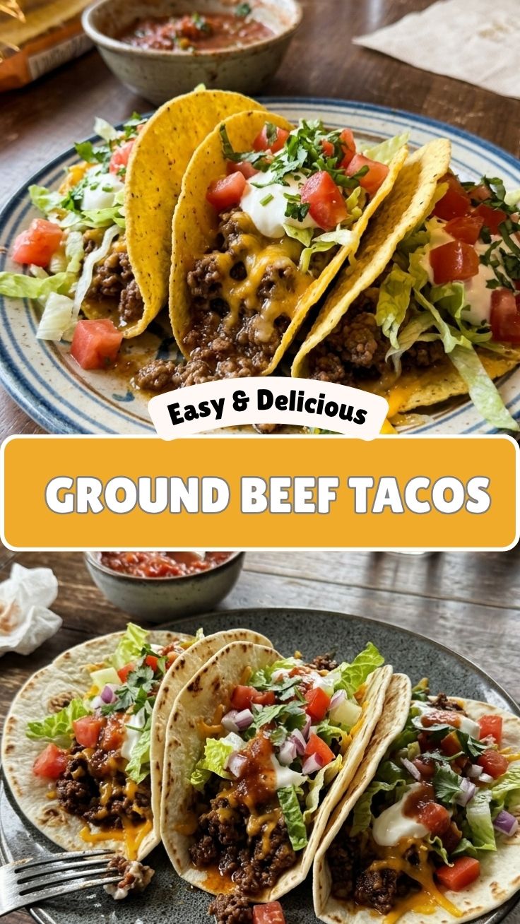A delicious plate of ground beef tacos filled with fresh toppings.