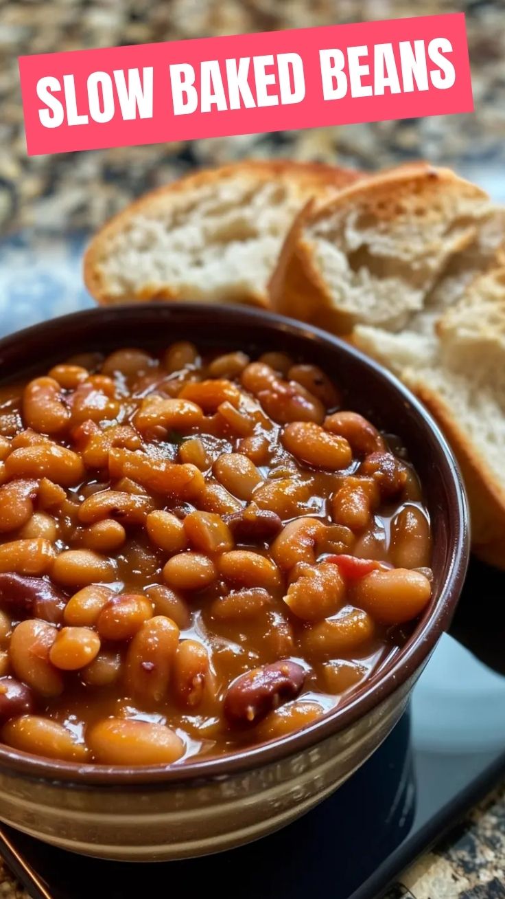 A bowl of Southern baked beans, rich and saucy