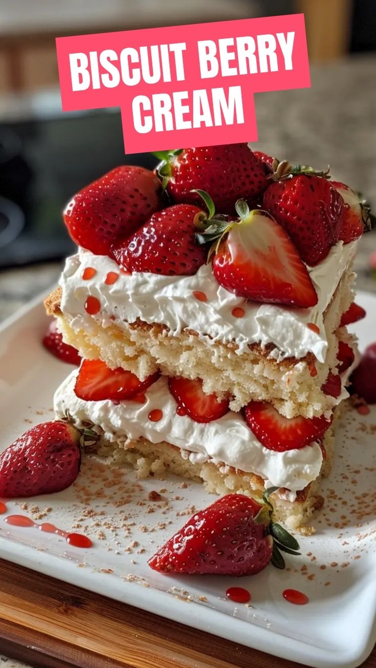 A delectable strawberry shortcake featuring fresh strawberries, whipped cream, and fluffy biscuits.