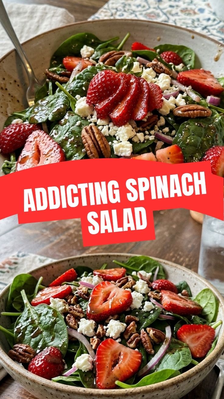 Fresh strawberry spinach salad in a bowl