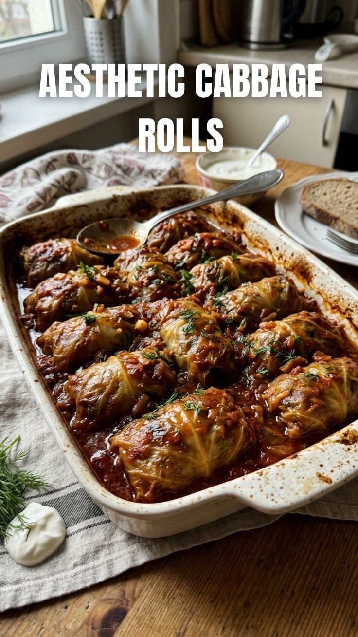 Golden brown stuffed cabbage rolls arranged on a serving platter with tomato sauce