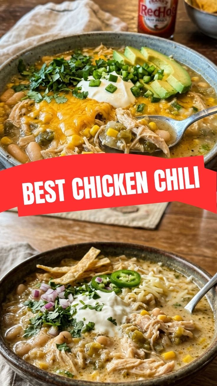 White chicken chili garnished with fresh cilantro, ready to serve