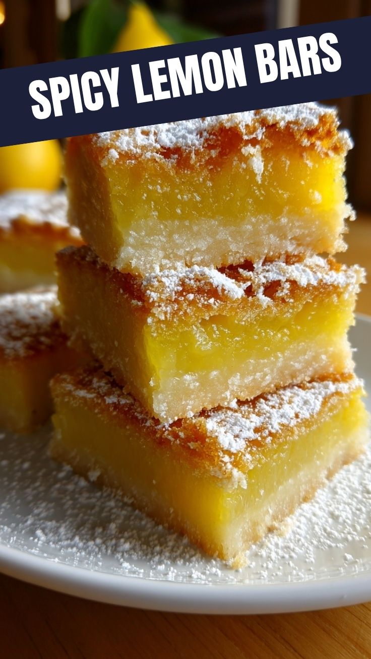 A platter of golden lemon bars with a dusting of powdered sugar.