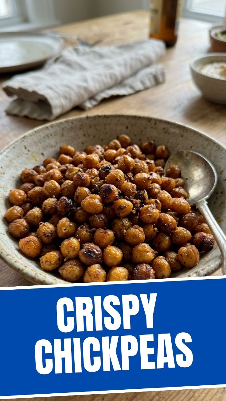 Golden roasted chickpeas on a baking sheet