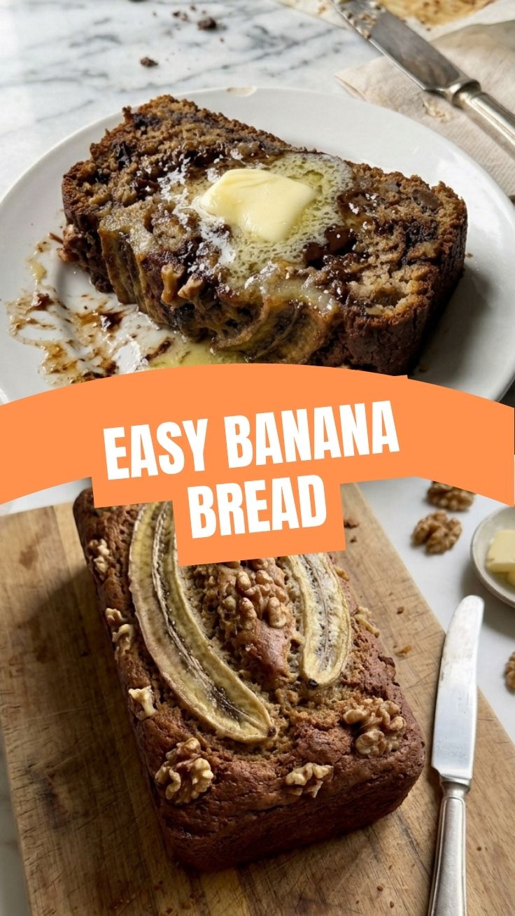 A freshly baked loaf of banana bread cooling on a wire rack.