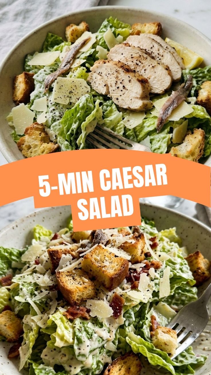 A vibrant Caesar salad with fresh romaine, croutons, and parmesan cheese