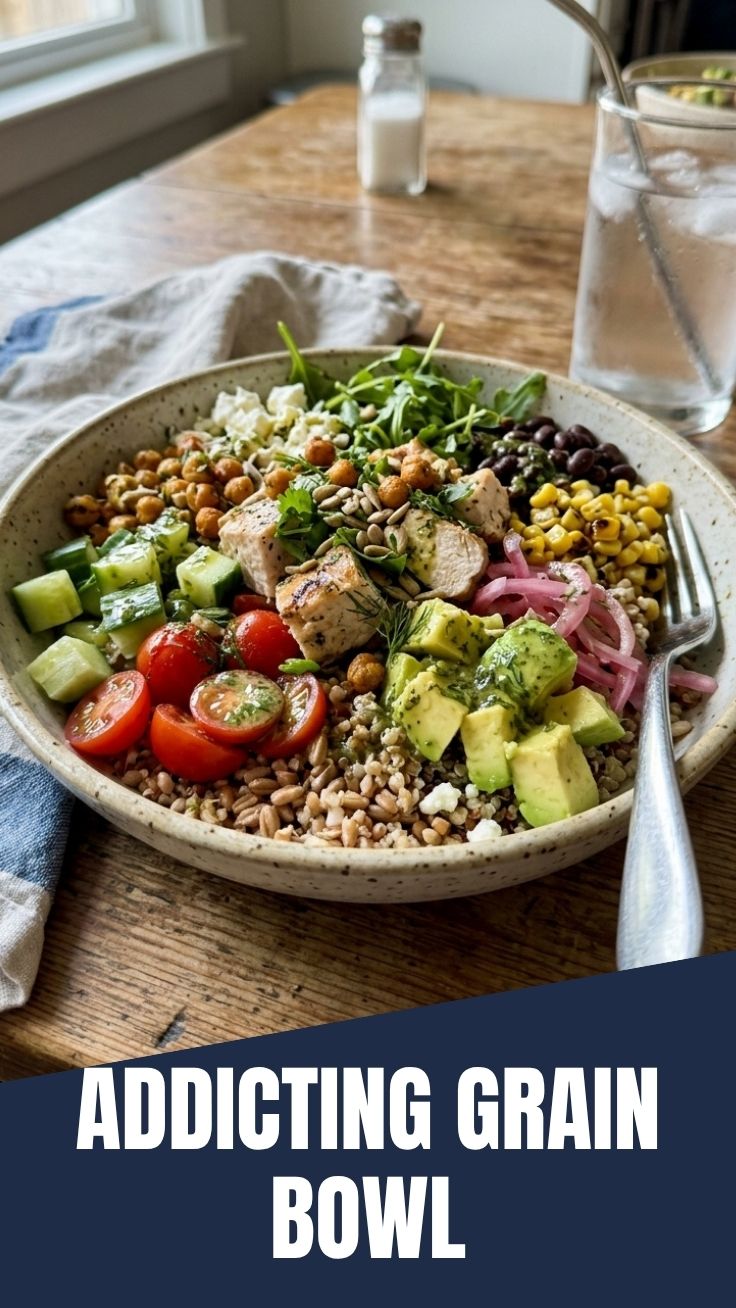 Healthy summer grain bowl with fresh vegetables and quinoa