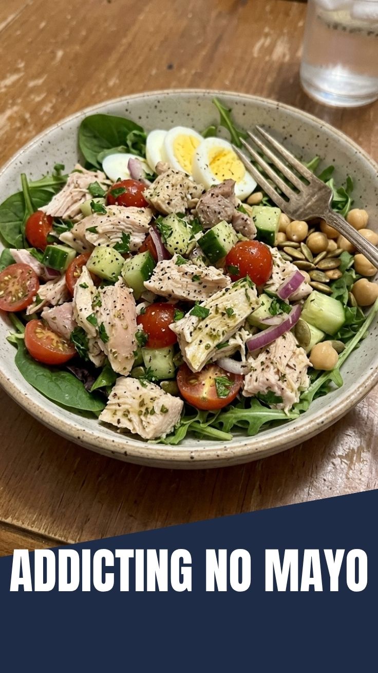 Creamy high protein chicken salad no mayo in a bowl