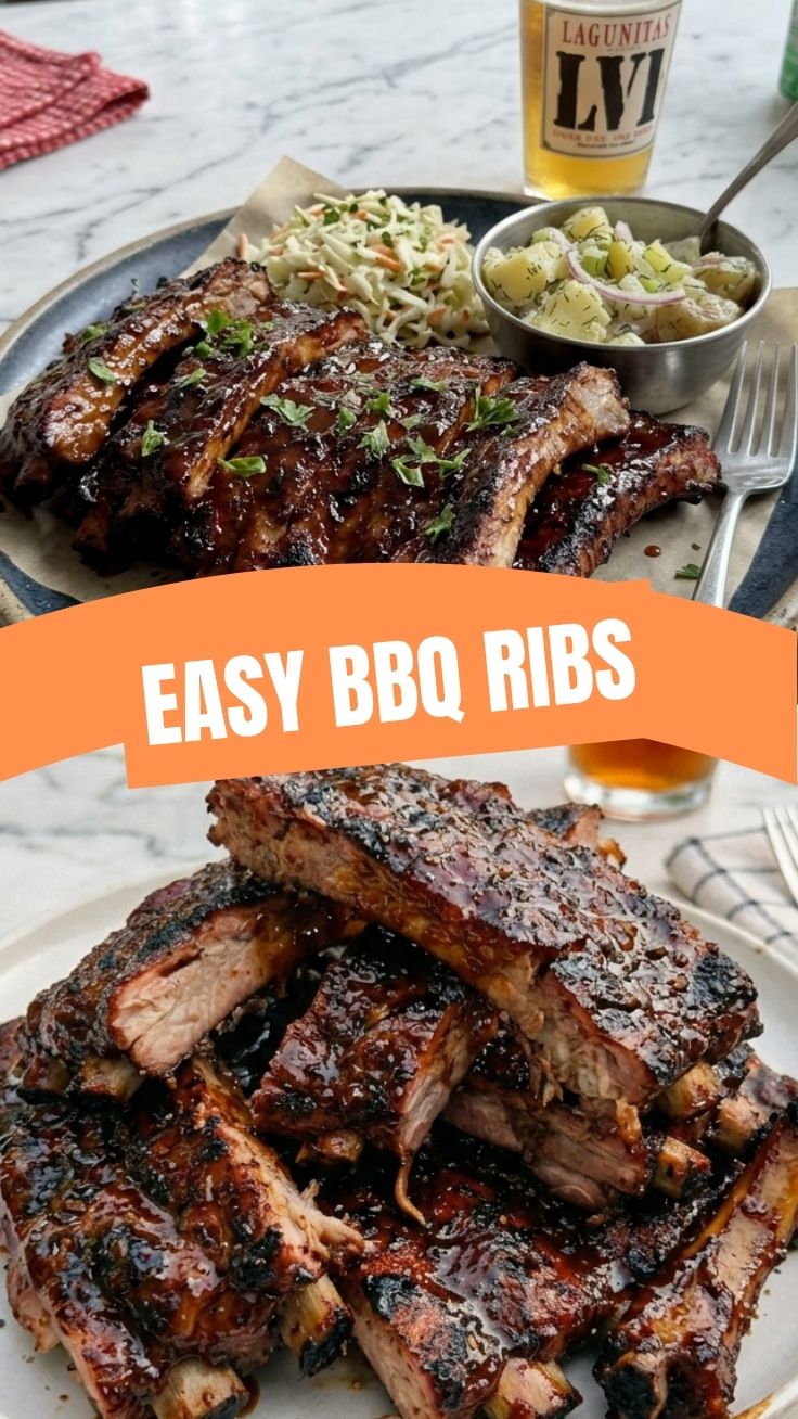 Delicious Labor Day BBQ ribs, perfectly grilled with a smoky crust