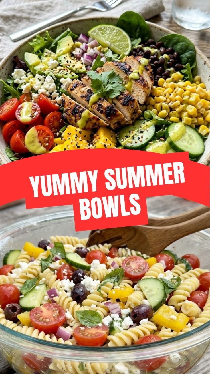 Fresh low calorie summer bowls with colorful vegetables