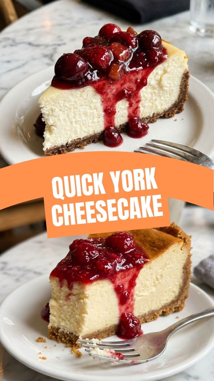 A creamy, traditional New York Cheesecake on a white plate.