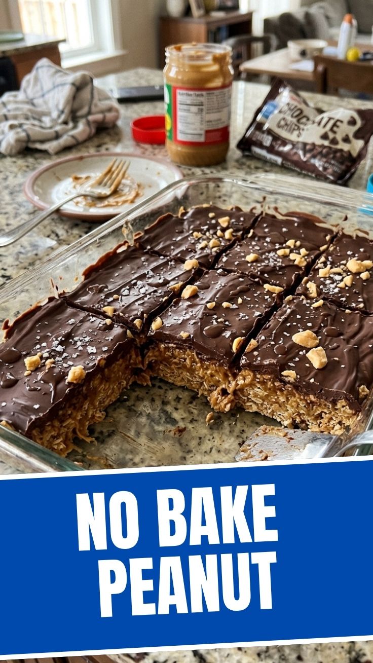 No-Bake Peanut Butter Bars on a parchment-lined cutting board