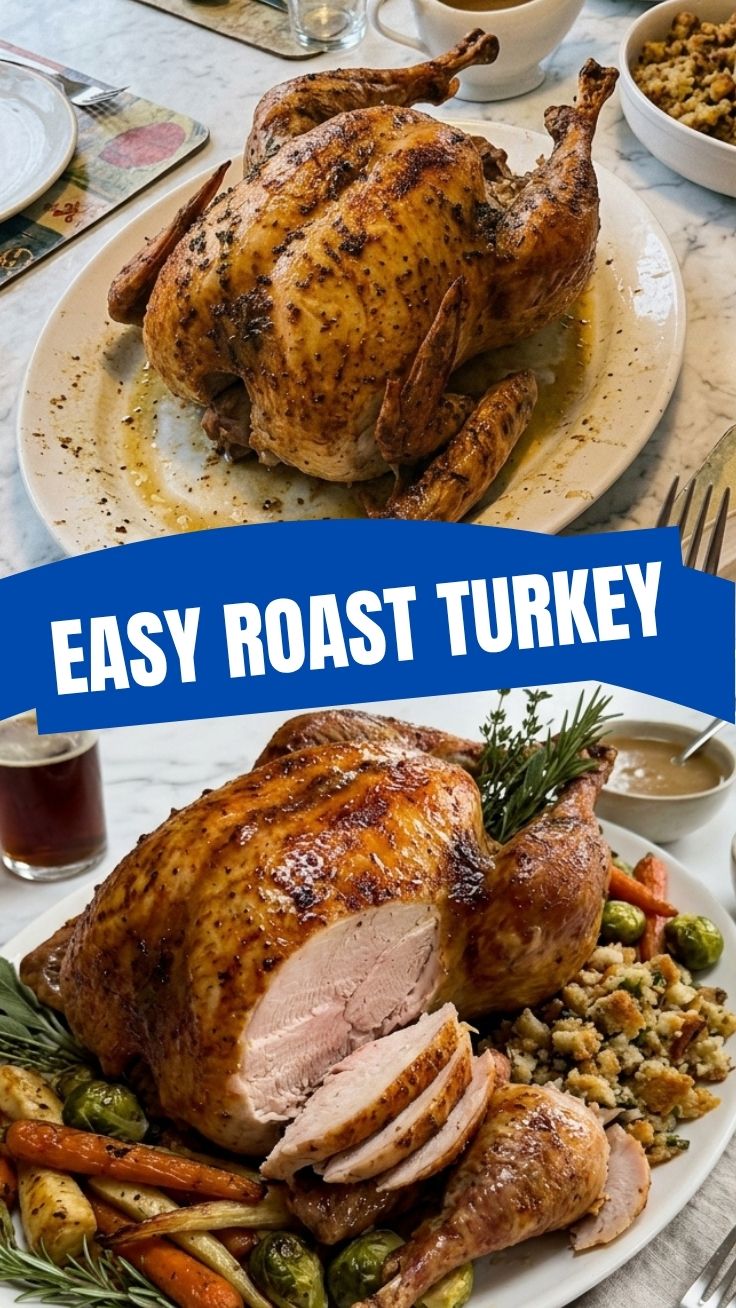 Perfect roast turkey platter with golden skin and fresh herbs