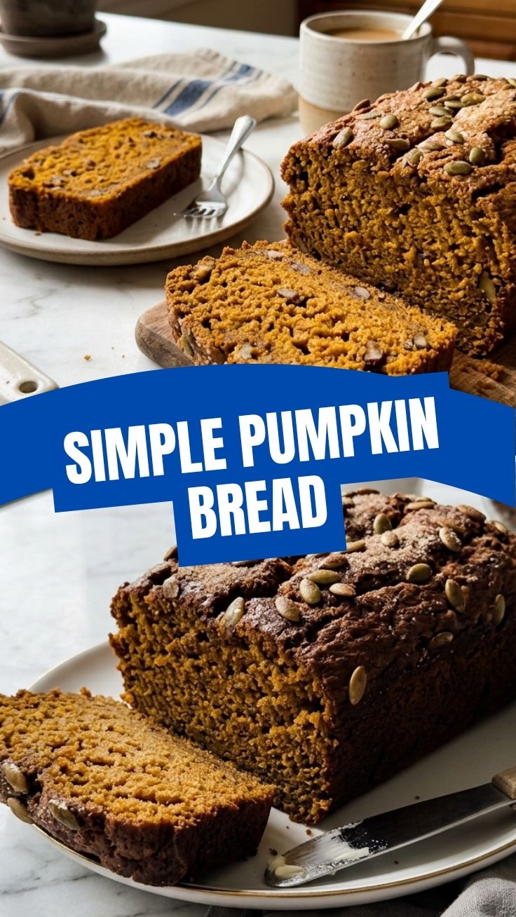 Golden pumpkin bread loaf with perfect crack on top