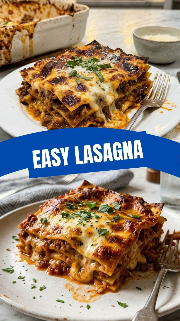 A steaming dish of classic lasagna, rich with cheese and sauce