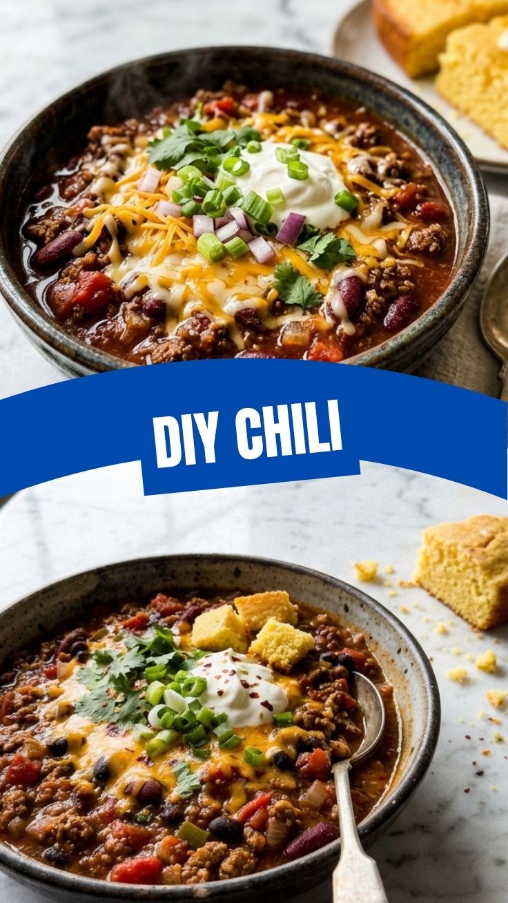 Bowl of spicy chili with garnishes