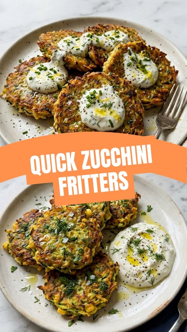 A plate of golden-brown zucchini fritters, perfectly cooked.