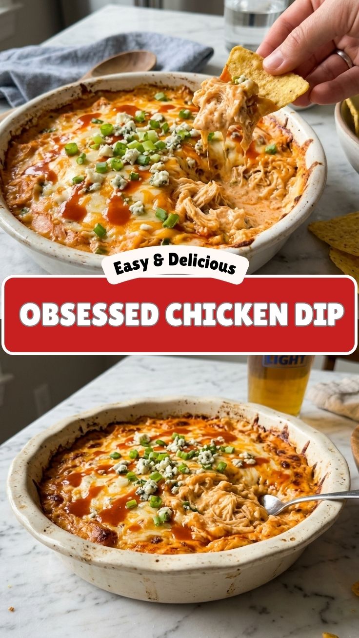 Buffalo Chicken Dip garnished with fresh green onions