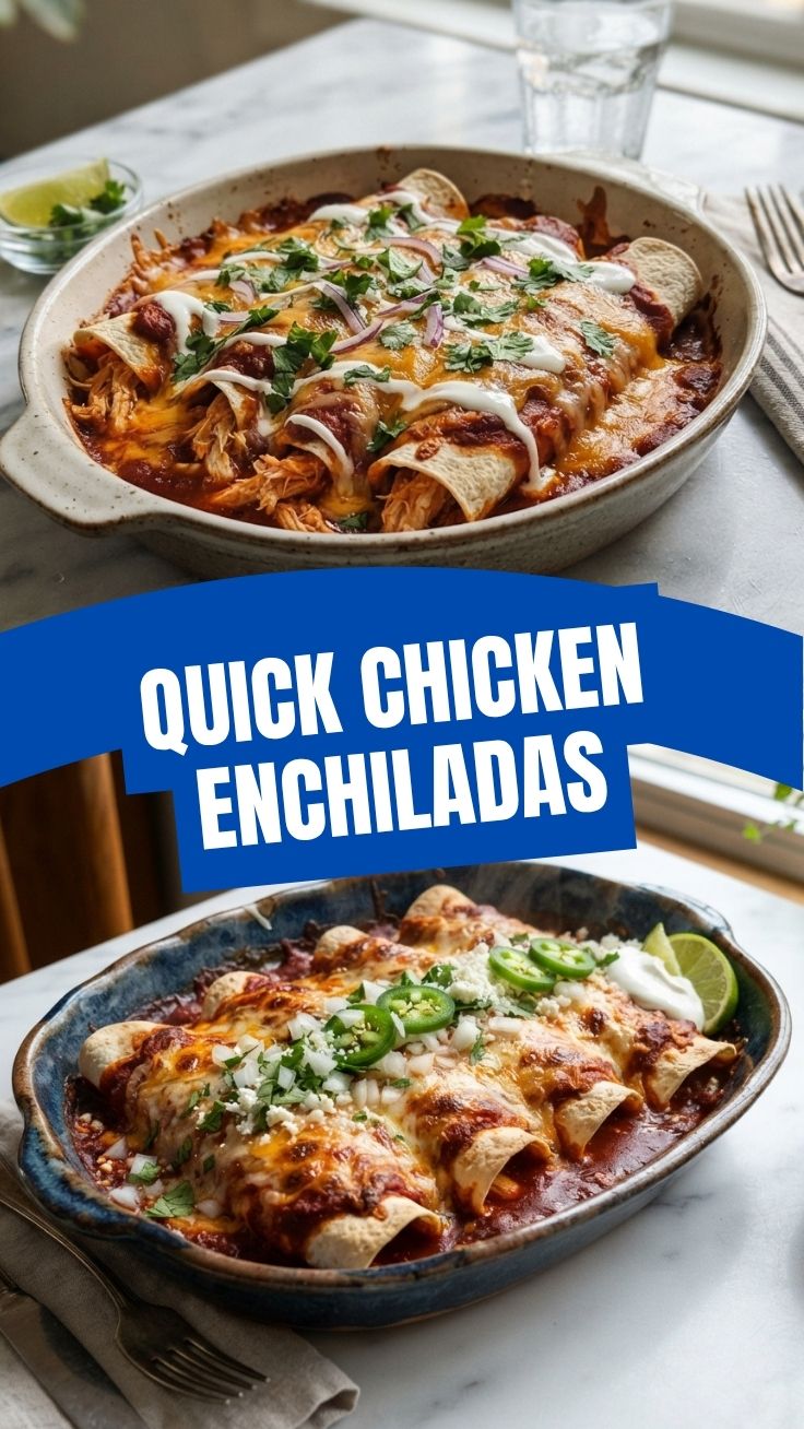 Golden chicken enchiladas topped with melted cheese and fresh cilantro
