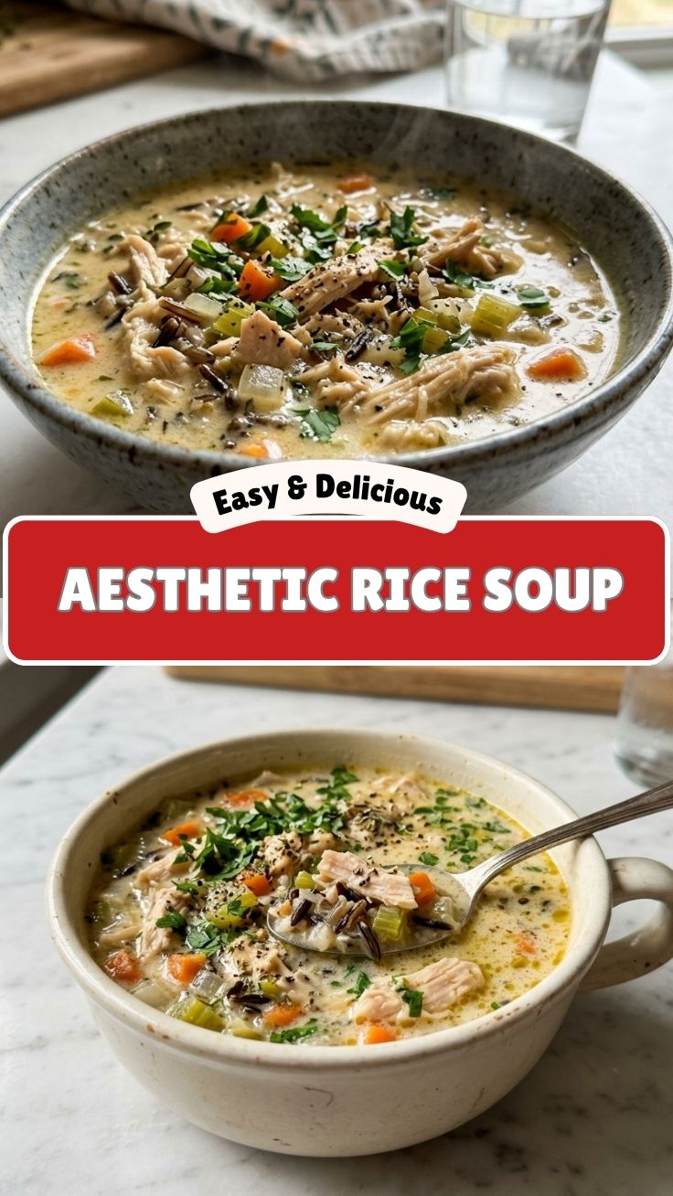 A steaming bowl of chicken wild rice soup garnished with fresh herbs.