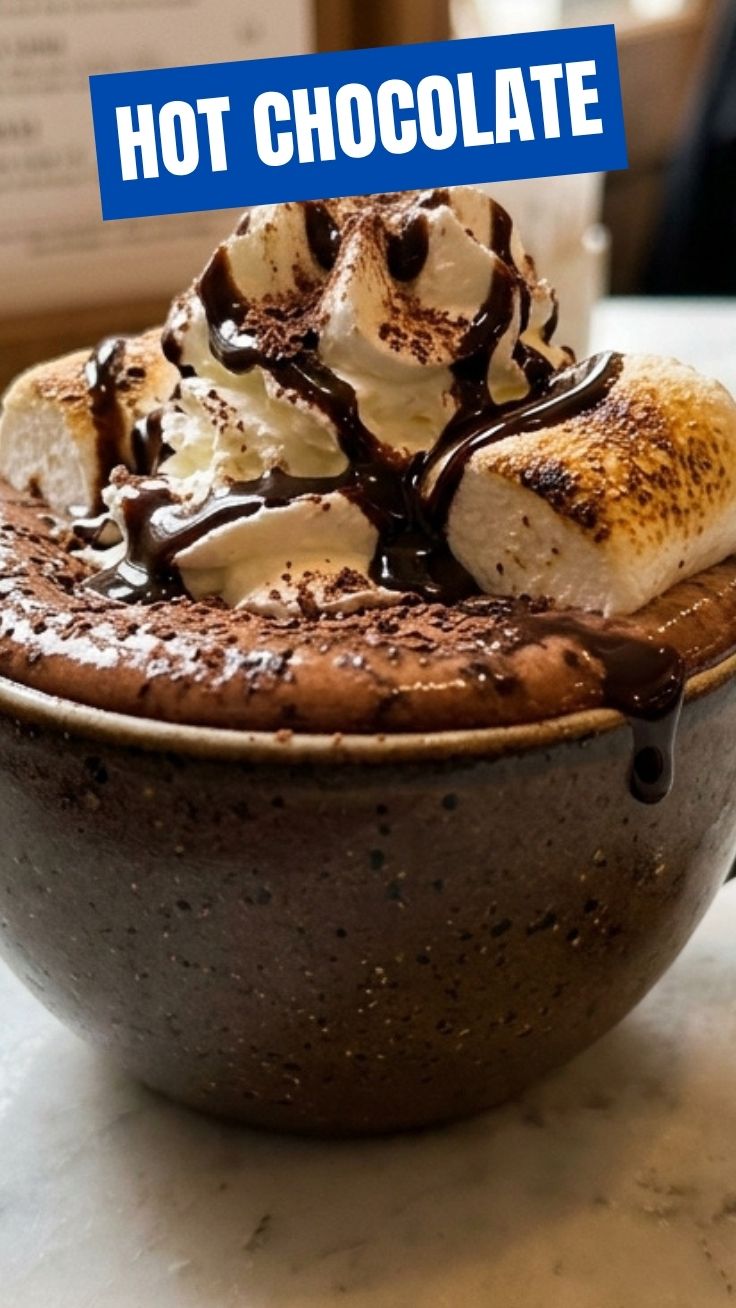 Cozy mug of hot chocolate with steam and marshmallows