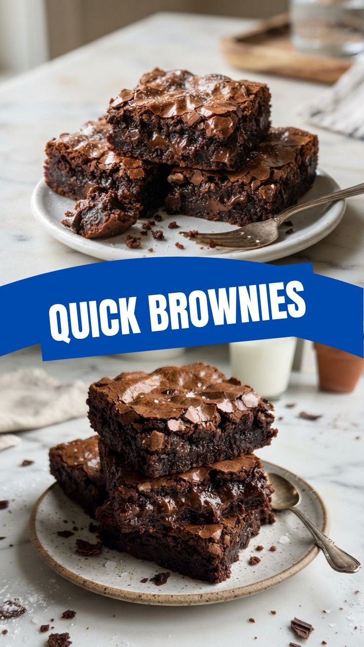 A plate of rich, fudgy brownies with a crinkled top