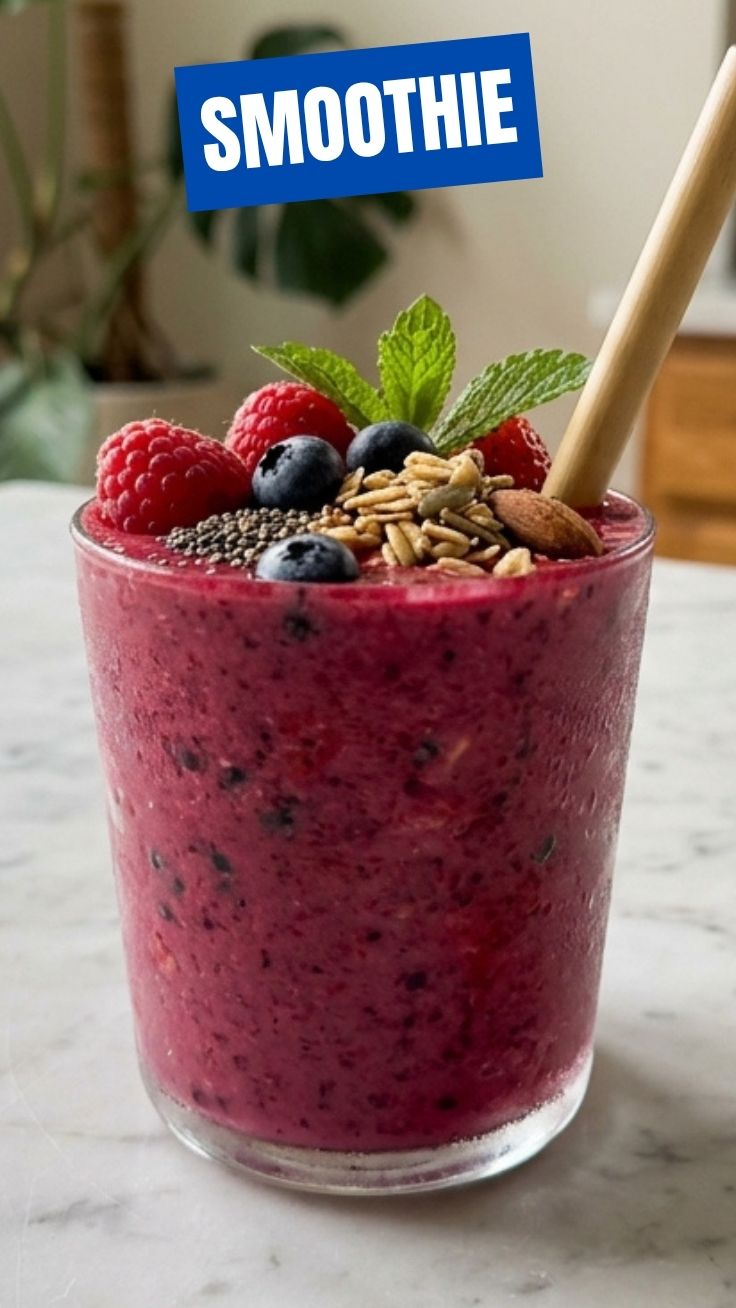 A refreshing fruit smoothie in a tall glass
