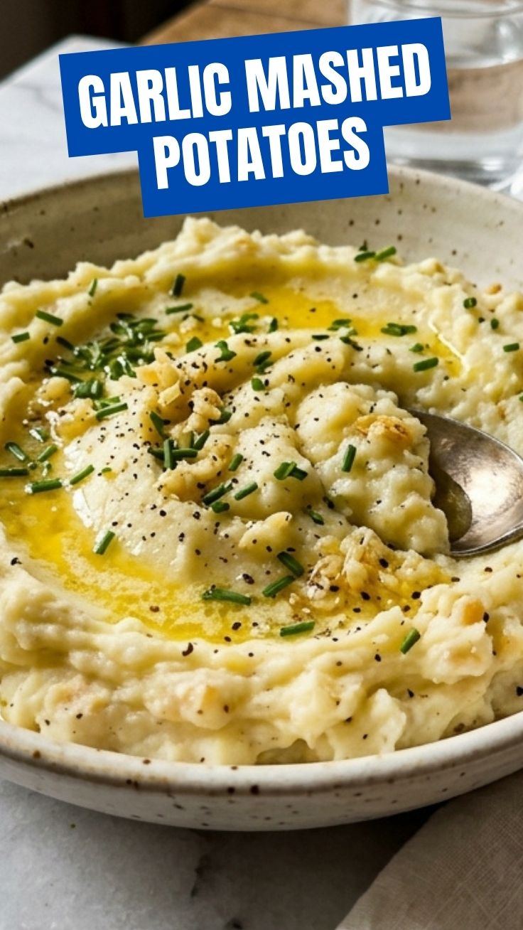 Creamy garlic mashed potatoes in a bowl