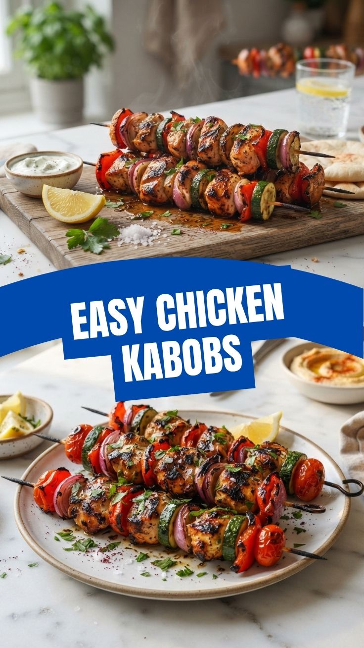 Expertly grilled chicken kabobs with colorful vegetables on skewers