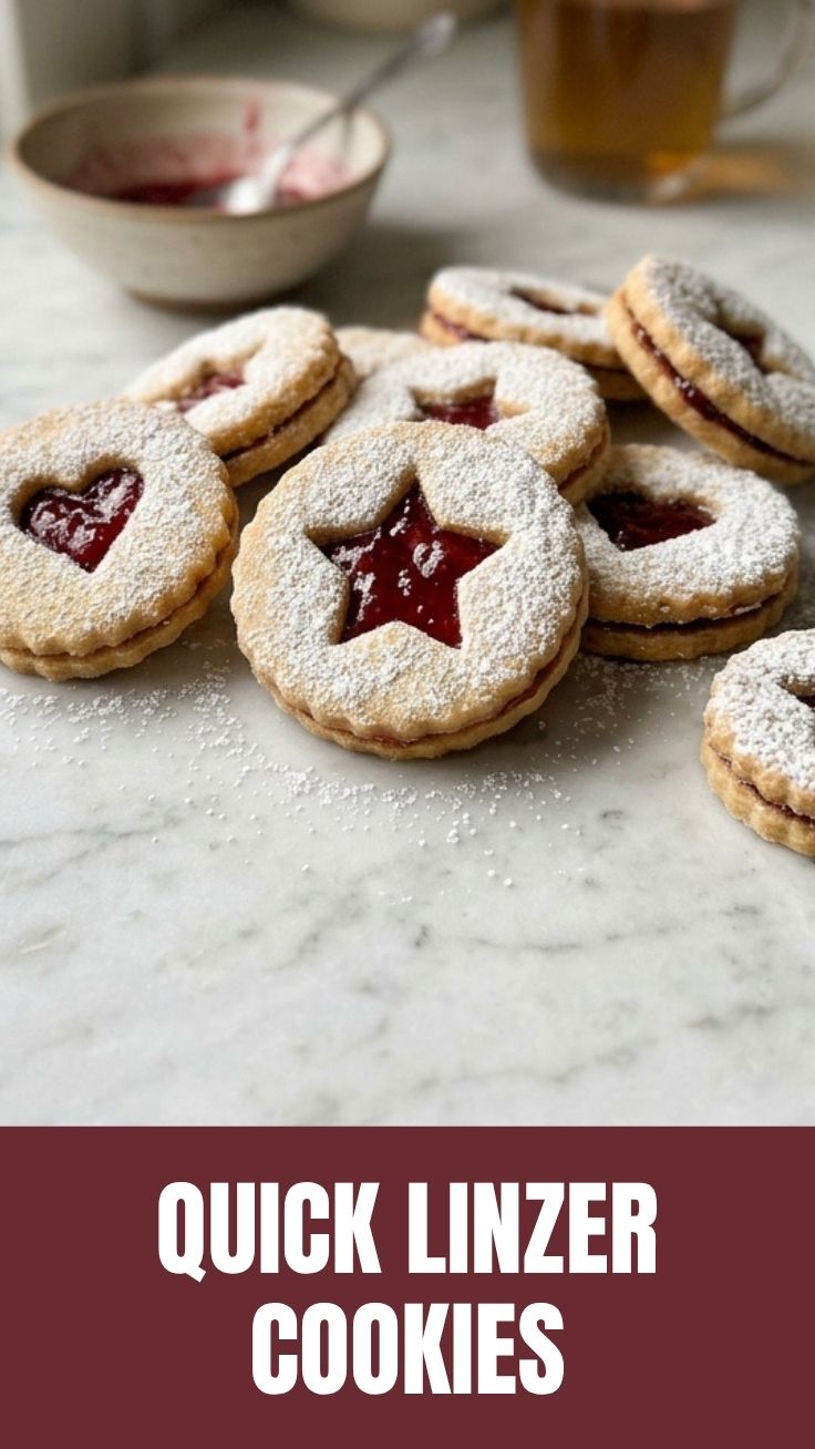 Linzer Cookies dusted with powdered sugar