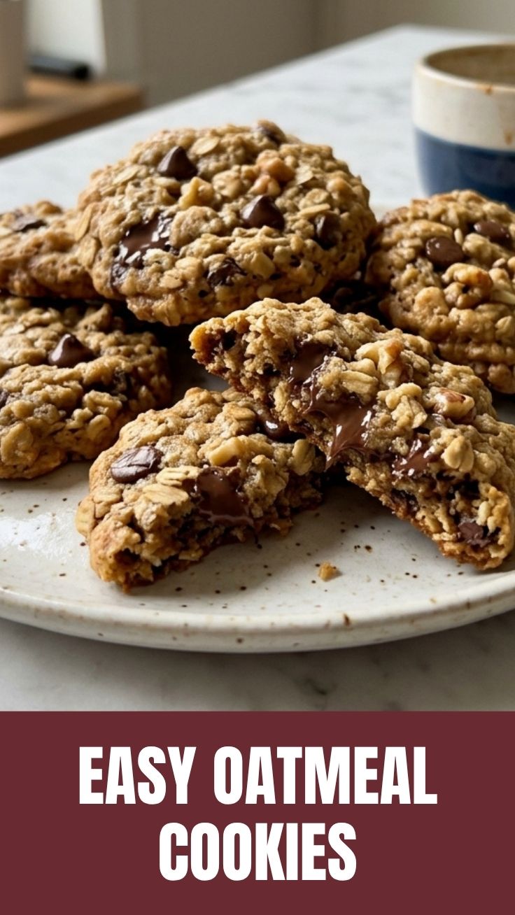 Freshly baked oatmeal cookies on a cooling rack
