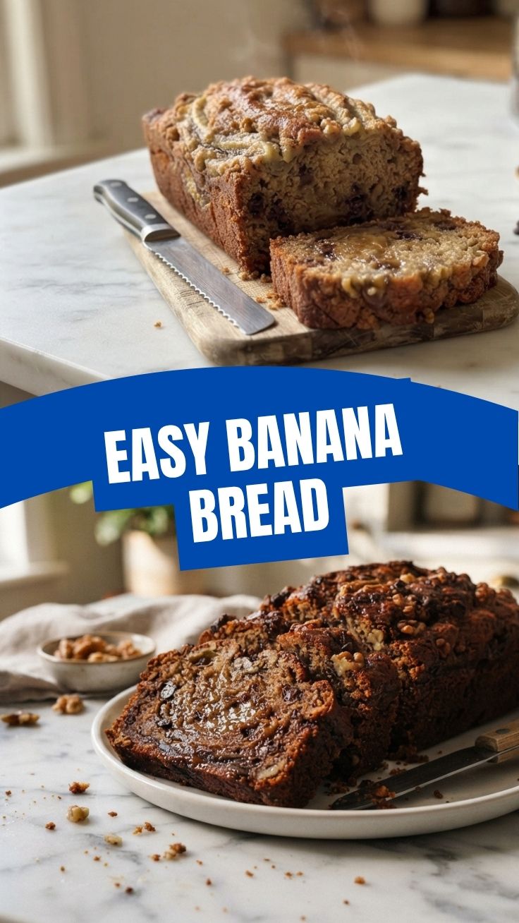 Freshly baked loaf of banana bread cooling on a wire rack