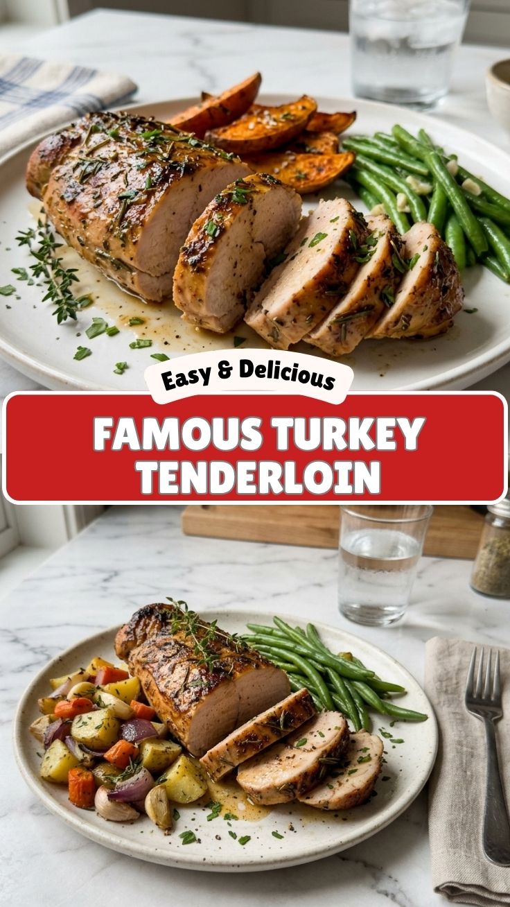 A perfectly cooked turkey tenderloin, golden brown and ready to serve.