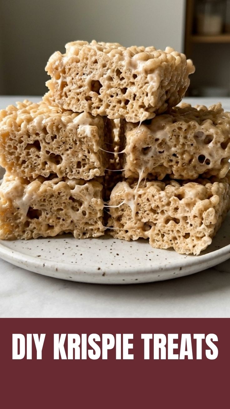 Golden rice krispie treats cooling in a baking dish