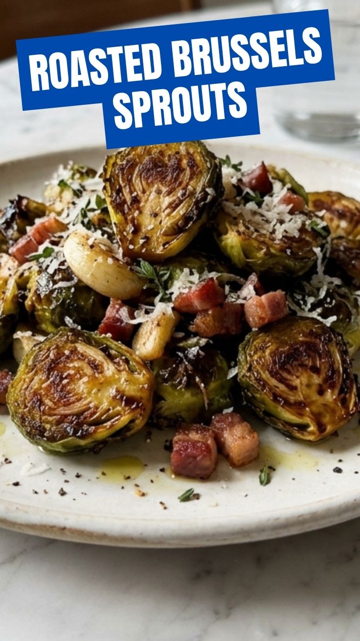 Freshly roasted Brussels sprouts with a golden-brown crisp